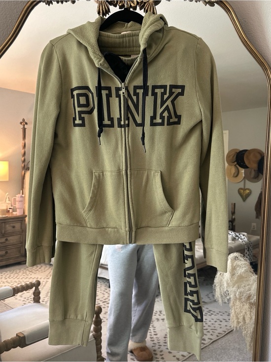 Victoria's Secret Pants - Victoria's Secret PINK Olive Green Logo Hoodie & Joggers Set